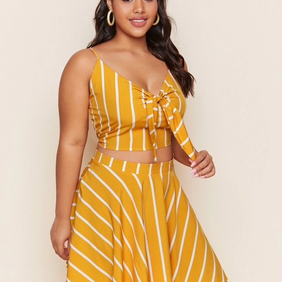 Plus Striped Self-Tie Cami Top & Skirt Set - Picture 5 of 5